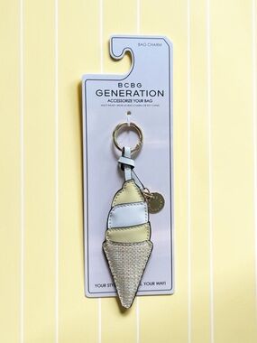BCBG Generation Pastel Ice Cream Cone Keychain Bag Charm - Yellow & White